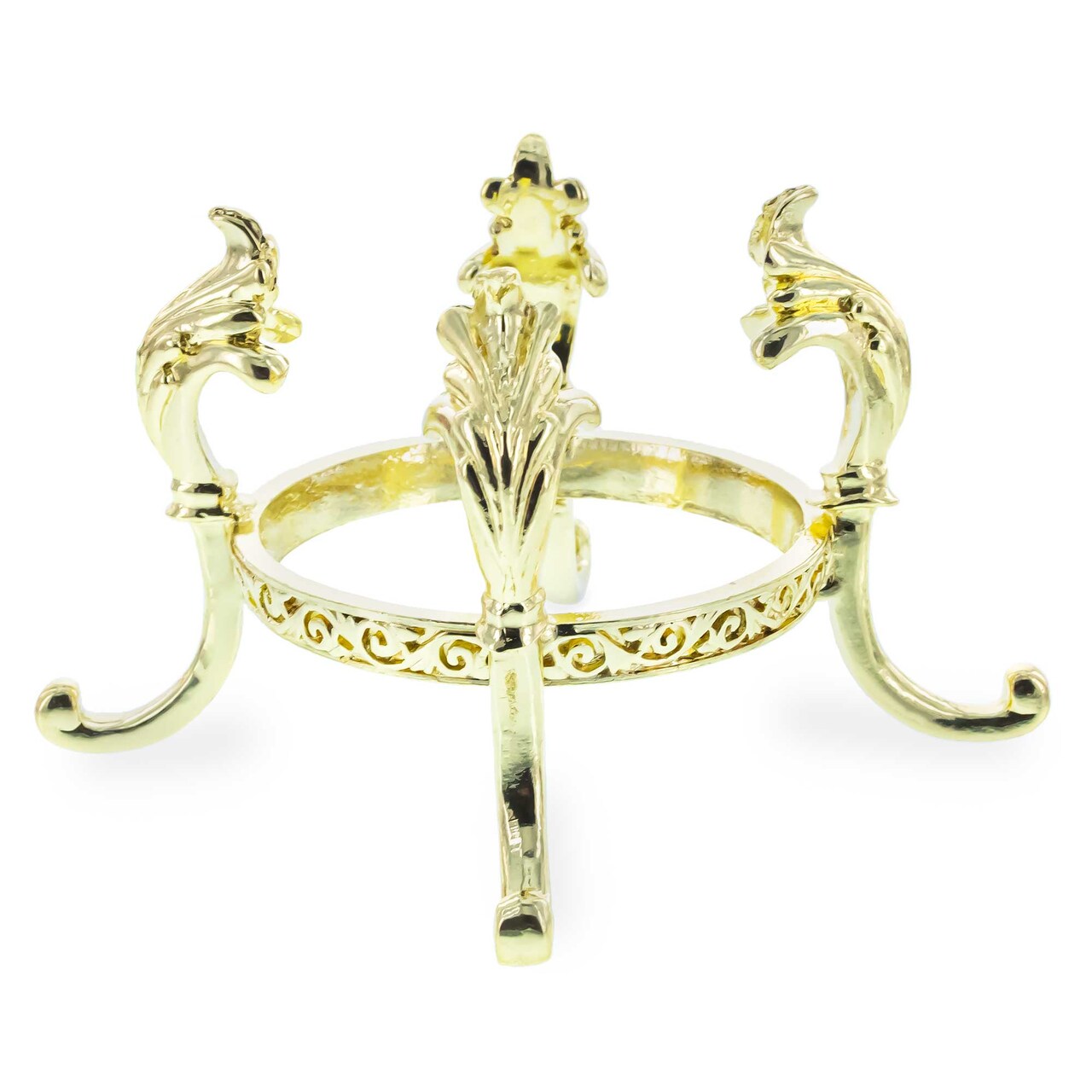 Four-legged Gold Tone Metal Ostrich Egg Sphere Stand Holder Display 2.53 Inches Tall